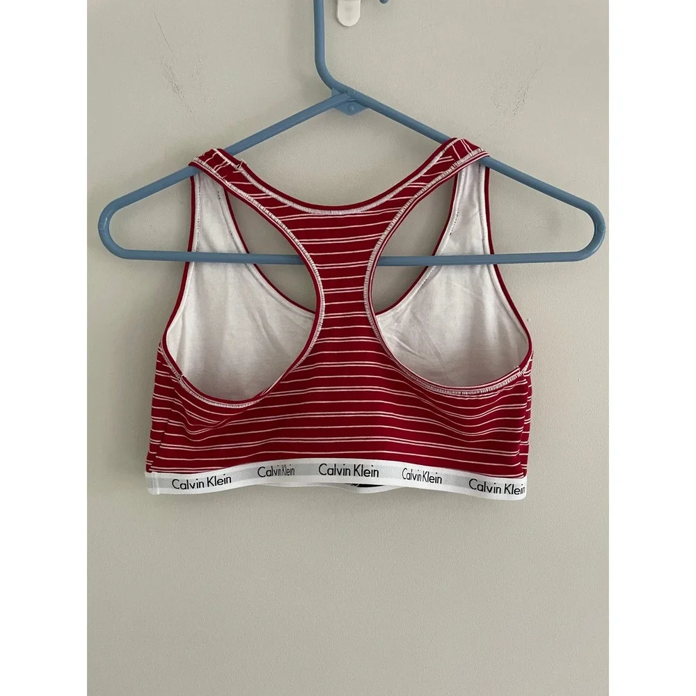 Calvin Klein‎ Womens Red White Striped Modern Cotton Racerback Bralette Bra I004